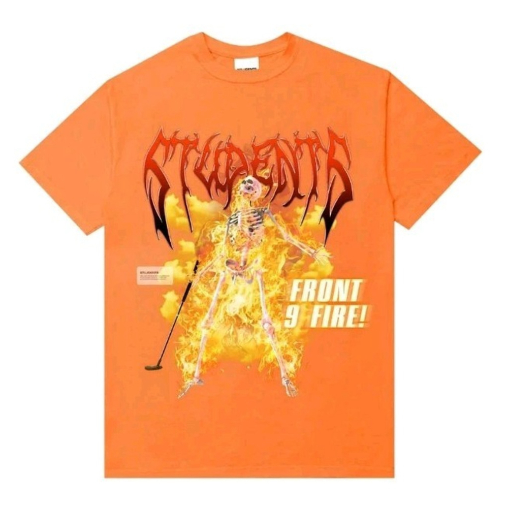Students Golf Brand Front 9 Fire Tee 'Tangerine Tango' NWT Size M $50 Skeleton